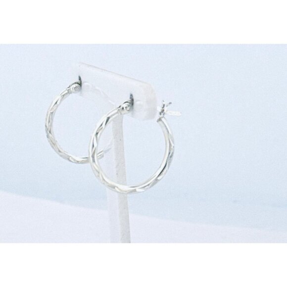 Estate Sterling Silver 925 Diamond-Cut Textured Hoop Earrings 1" Lightweight - Picture 5 of 12